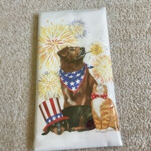 NWT Patriotic Pets Fireworks Flour Sack Kitchen Towel
